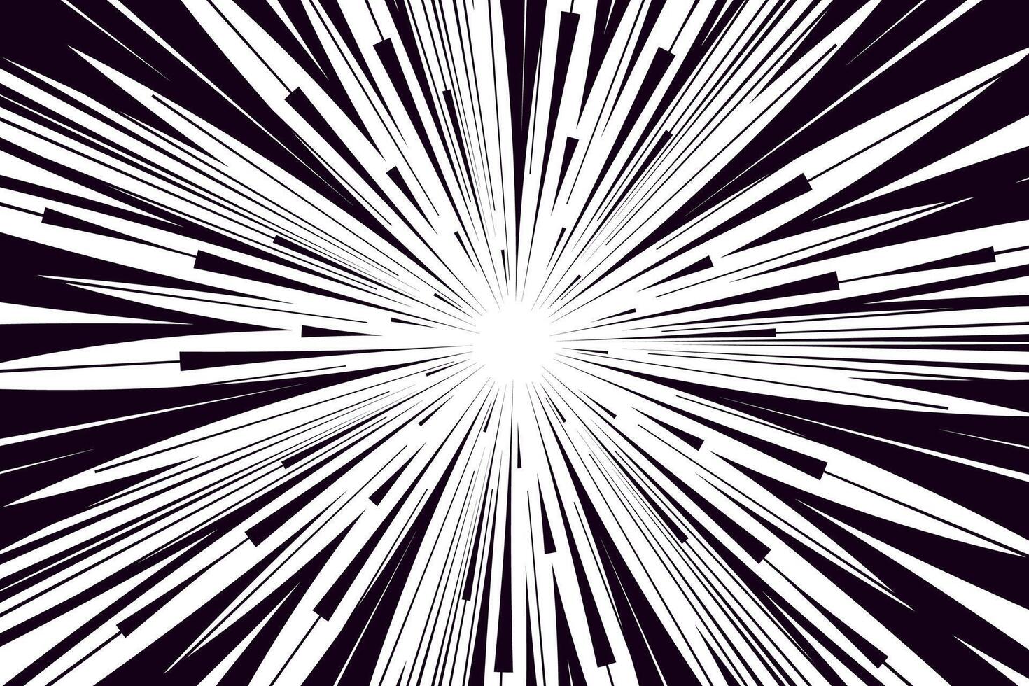 Comic book speed lines, radial design. Explosion with black lines vector