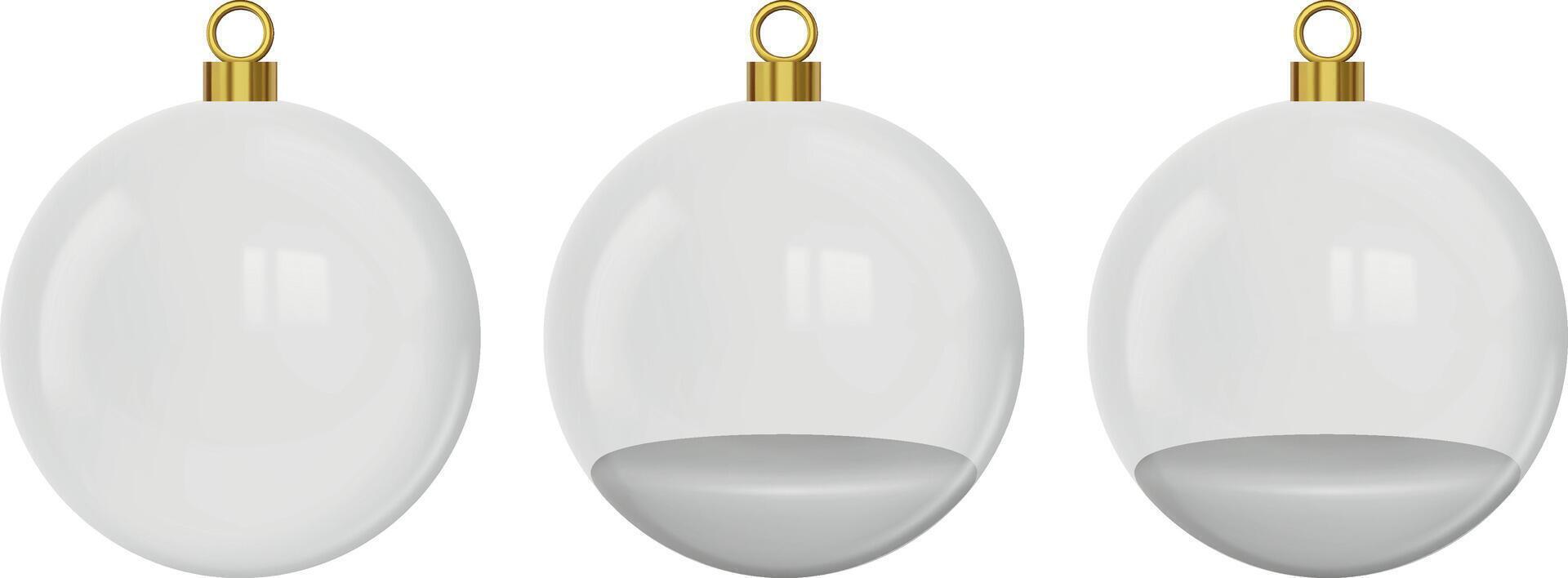 set of isolated glass christmas balls. christmas transparent baubles with snow vector