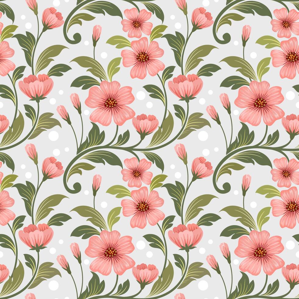 Beautiful flowers design with green leaf seamless pattern. vector