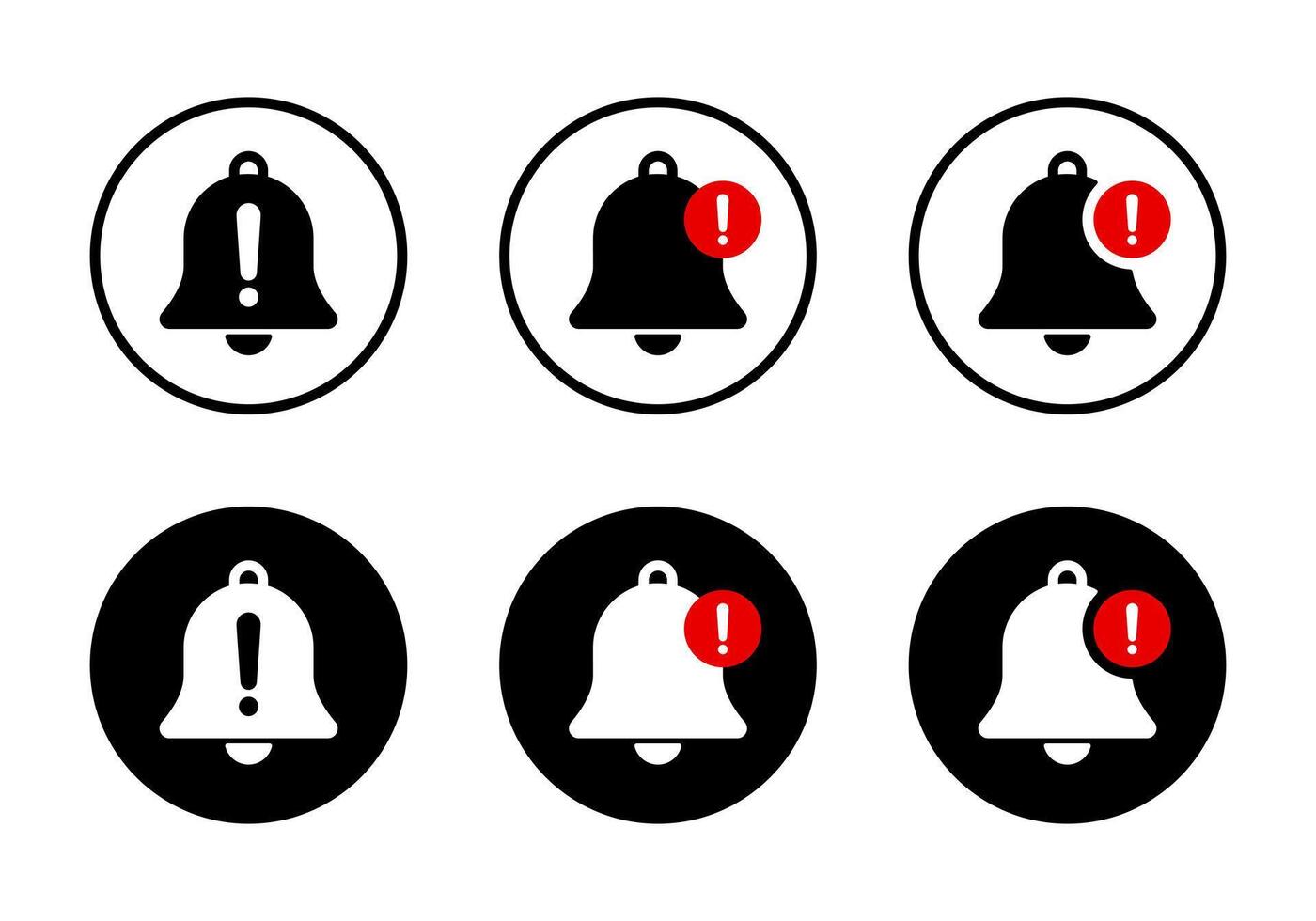 Warning notification bell icon on circle background. Emergency alert concept vector