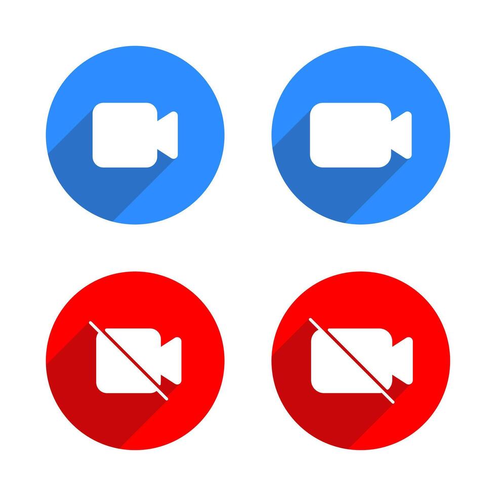 camera and mute call icon set with long shadow. Camcorder, cam button vector