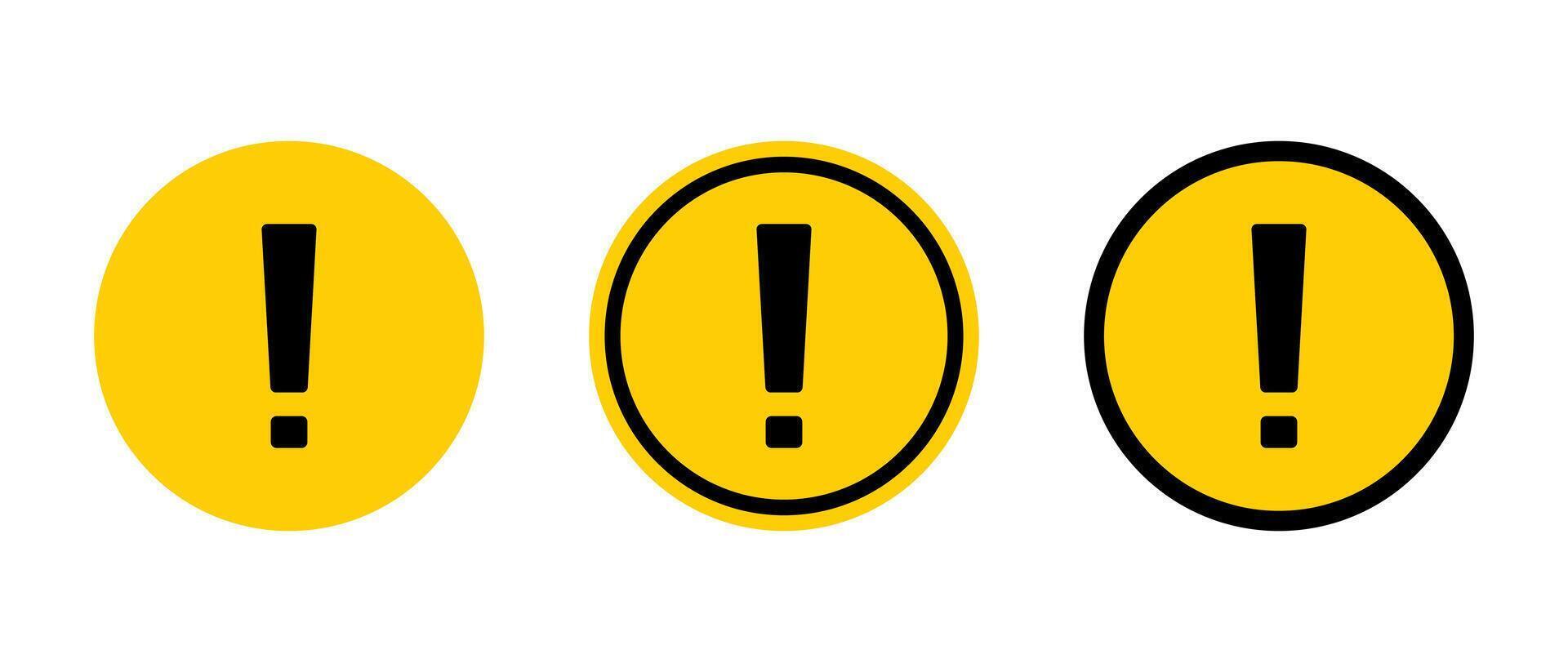 Circle warning, caution sign icon set in flat style vector