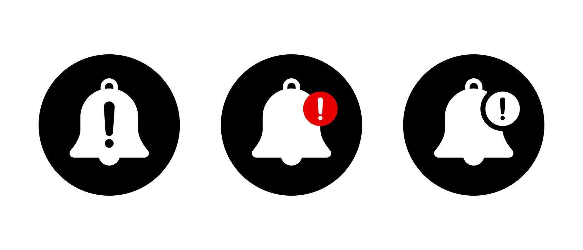 Warning alert bell icon set on black circle vector