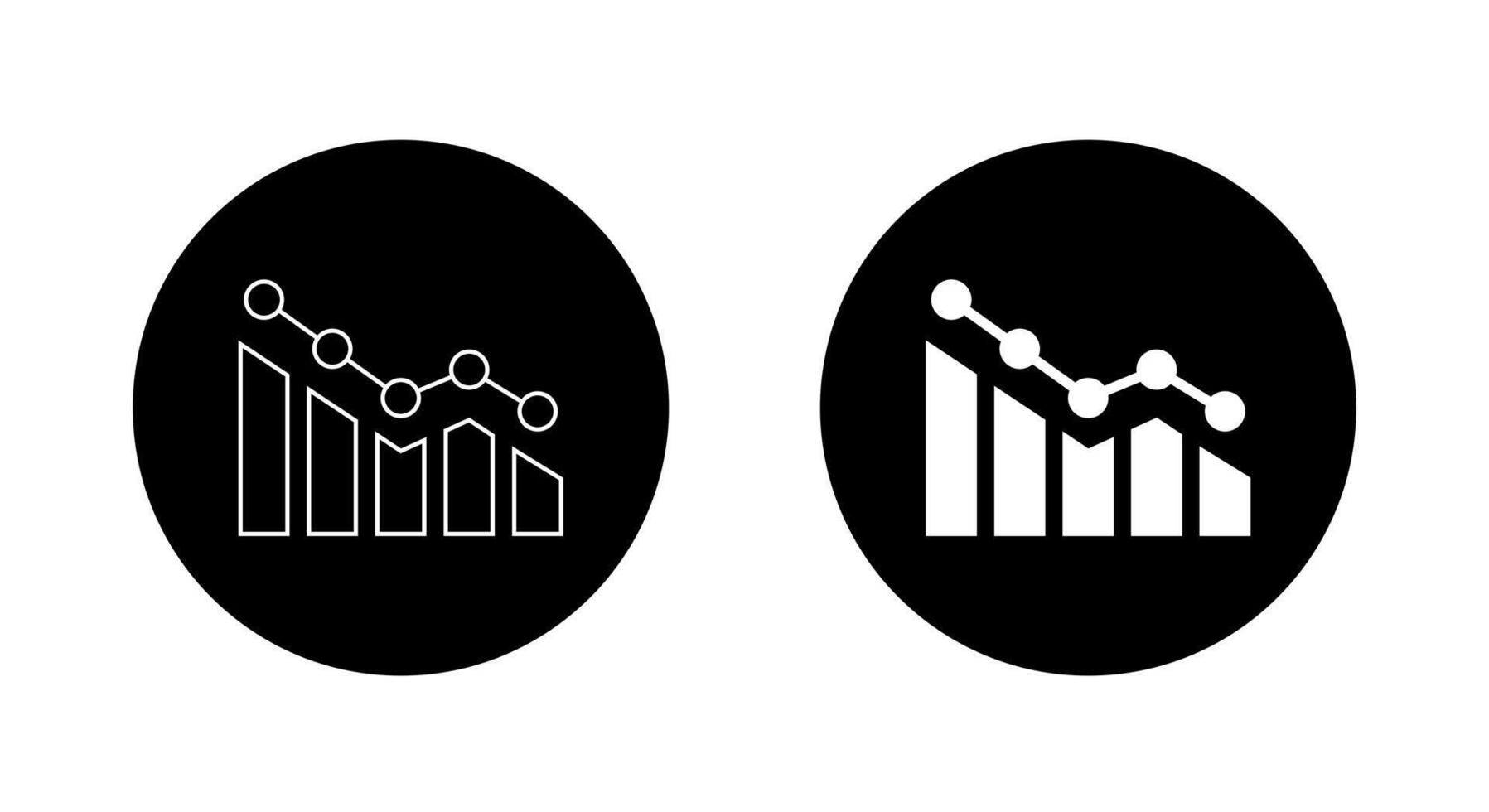Decreasing bar chart icon on black circle. Market crash concept vector