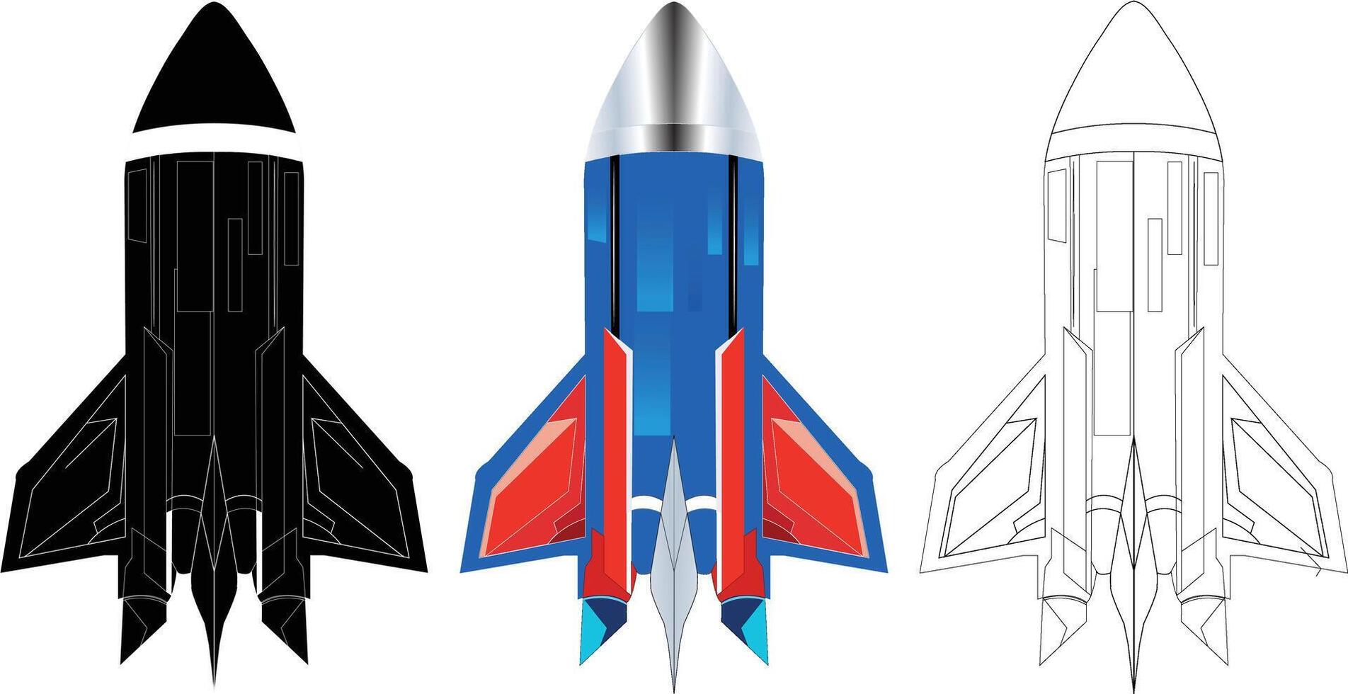Rocket icon logo Set - 3 Rocket icons logos set isolated on transparent white background vector
