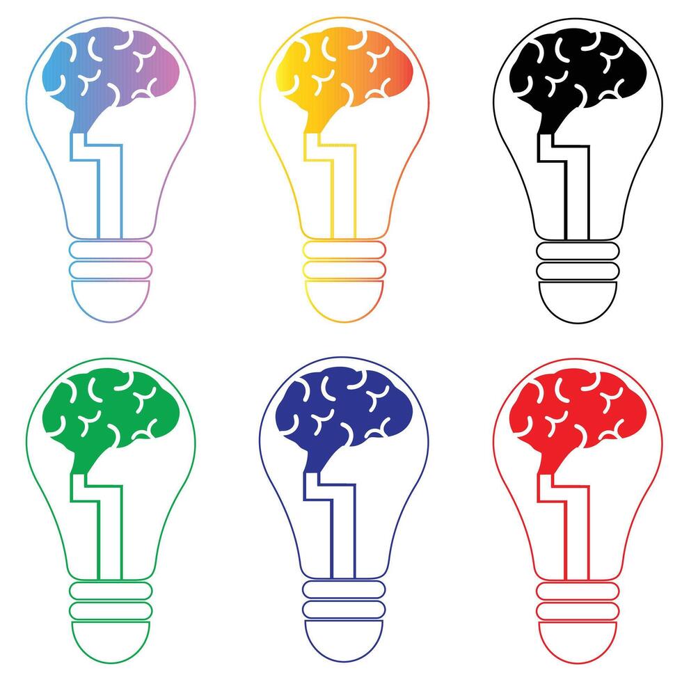 Idea bulb set with brain isolated on white background vector