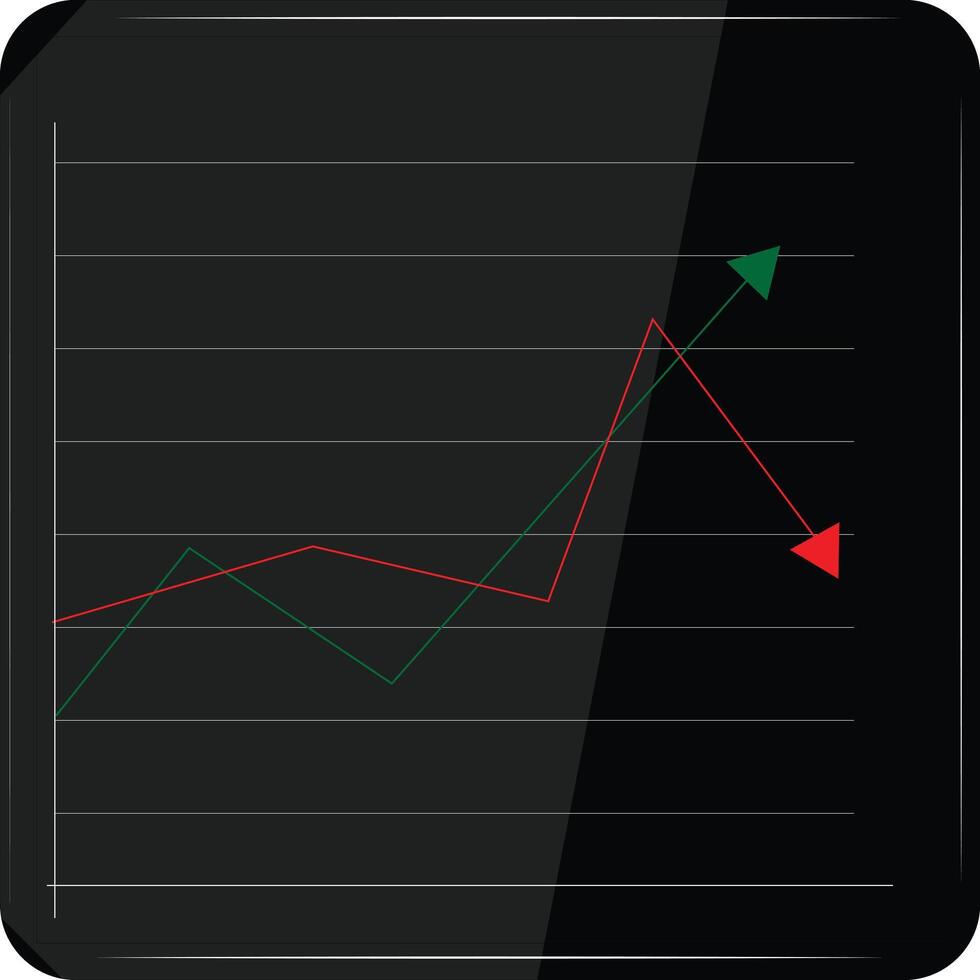 LED Display with Green Line Growing and Red Line Declining with Black Screen vector