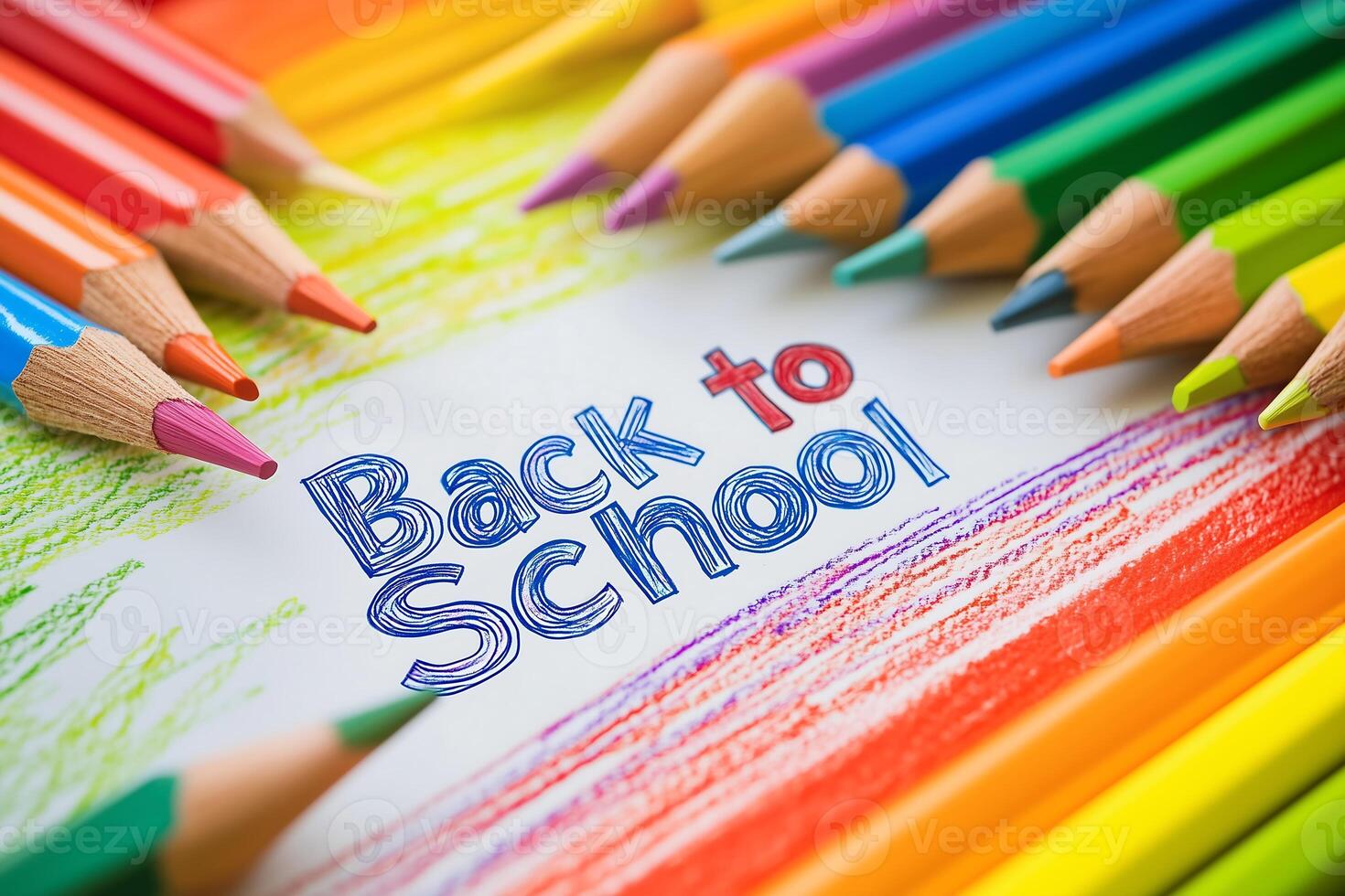 A collection of colorful pencils surround the words Back to School symbolizing the return to education photo