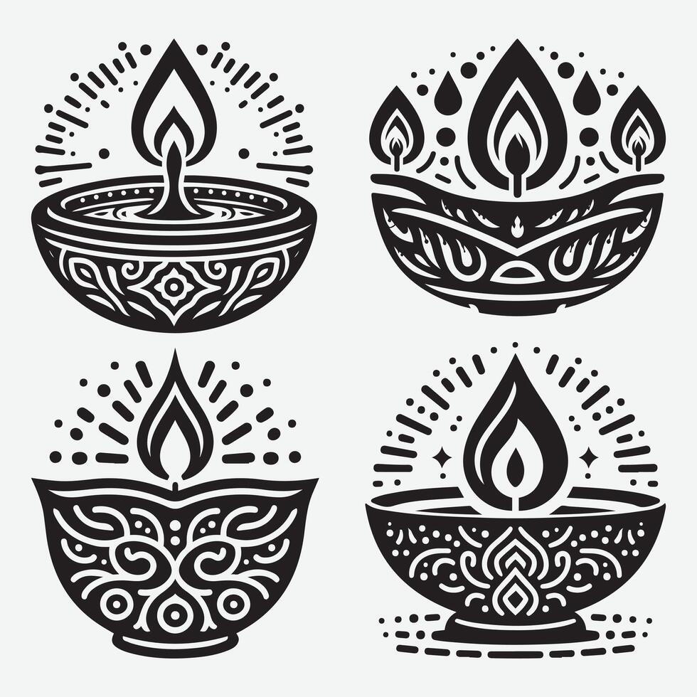 Mesmerizing Diwali Lamp Silhouette for Happy Festival Backgrounds vector