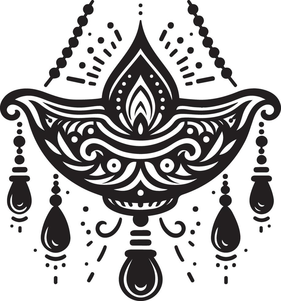 Elegant Diwali Oil Lamp Hanging Art for Backgrounds Design vector