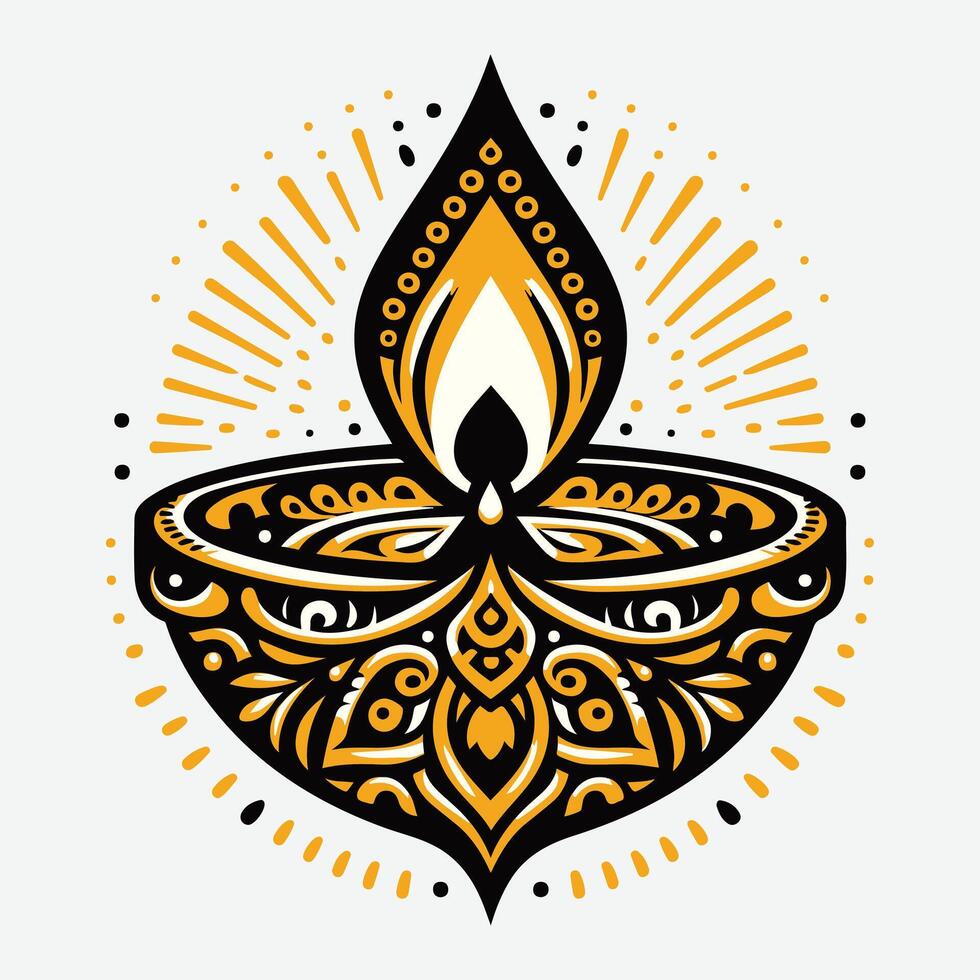 Elegant Diwali Oil Lamp Illustration Perfect for Festive Celebration Designs vector