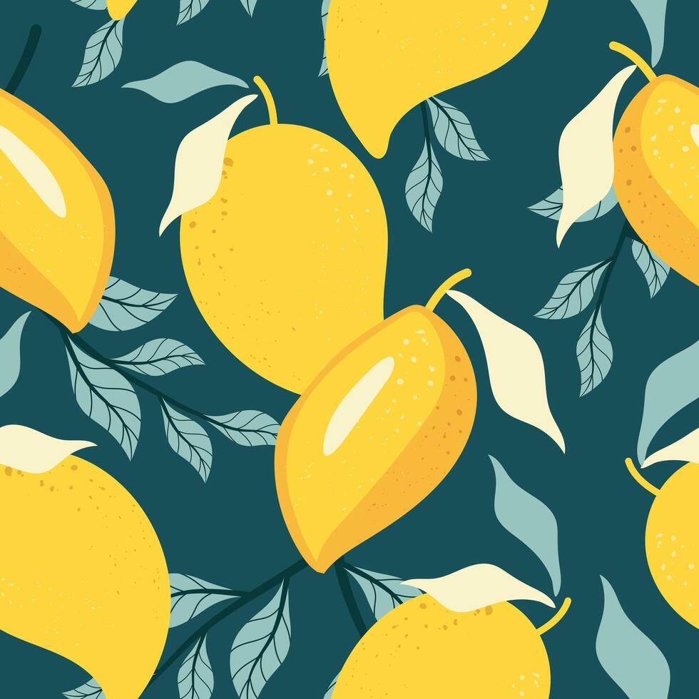 Seamless pattern mango fruits on color background. vector