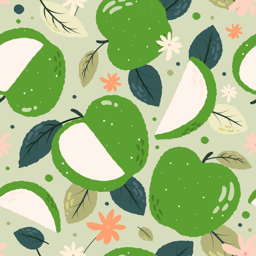 Seamless pattern green apple fruits isolated on white background. vector