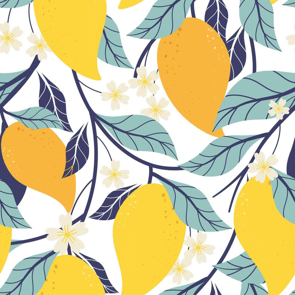Seamless pattern mango fruits on color background. vector