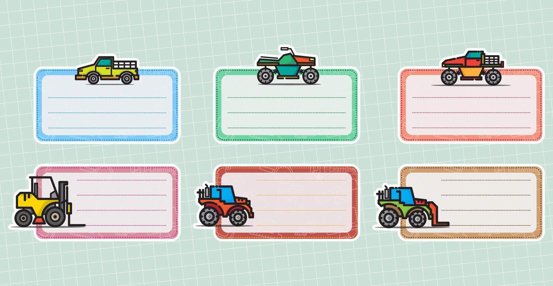 Vehicles School Book Labels vector