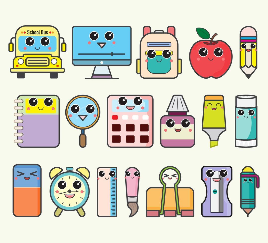 Set of Cute Stationery School vector
