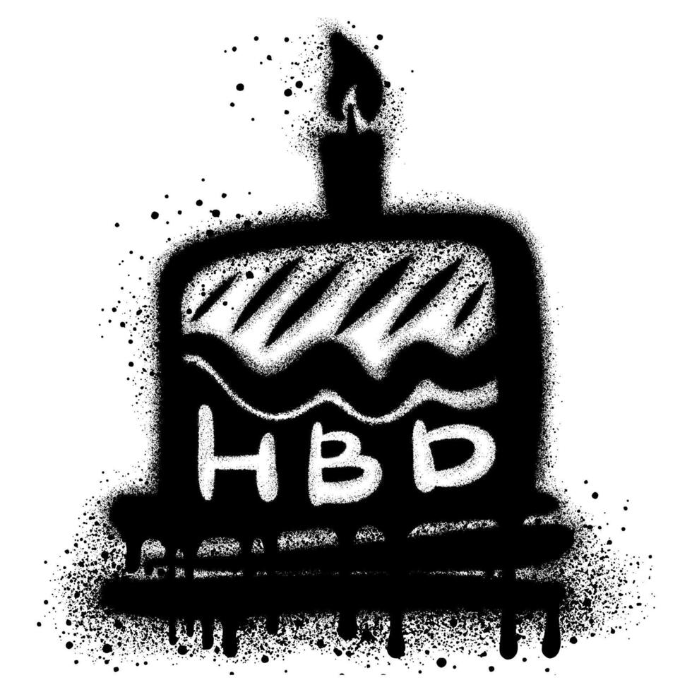 Birthday cake graffiti with black spray paint. vector