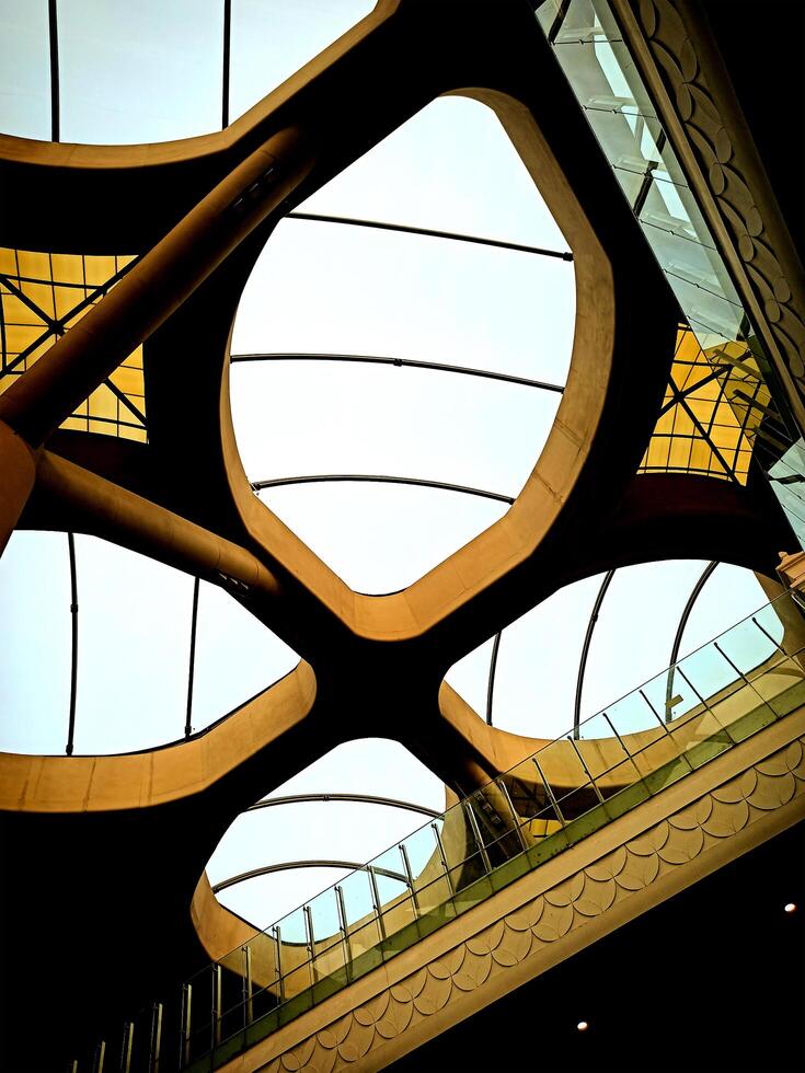 Kulon Progo, Indonesia, 2023 - Leaf-shaped glass roof at Yogyakarta International Airport, Indonesia photo