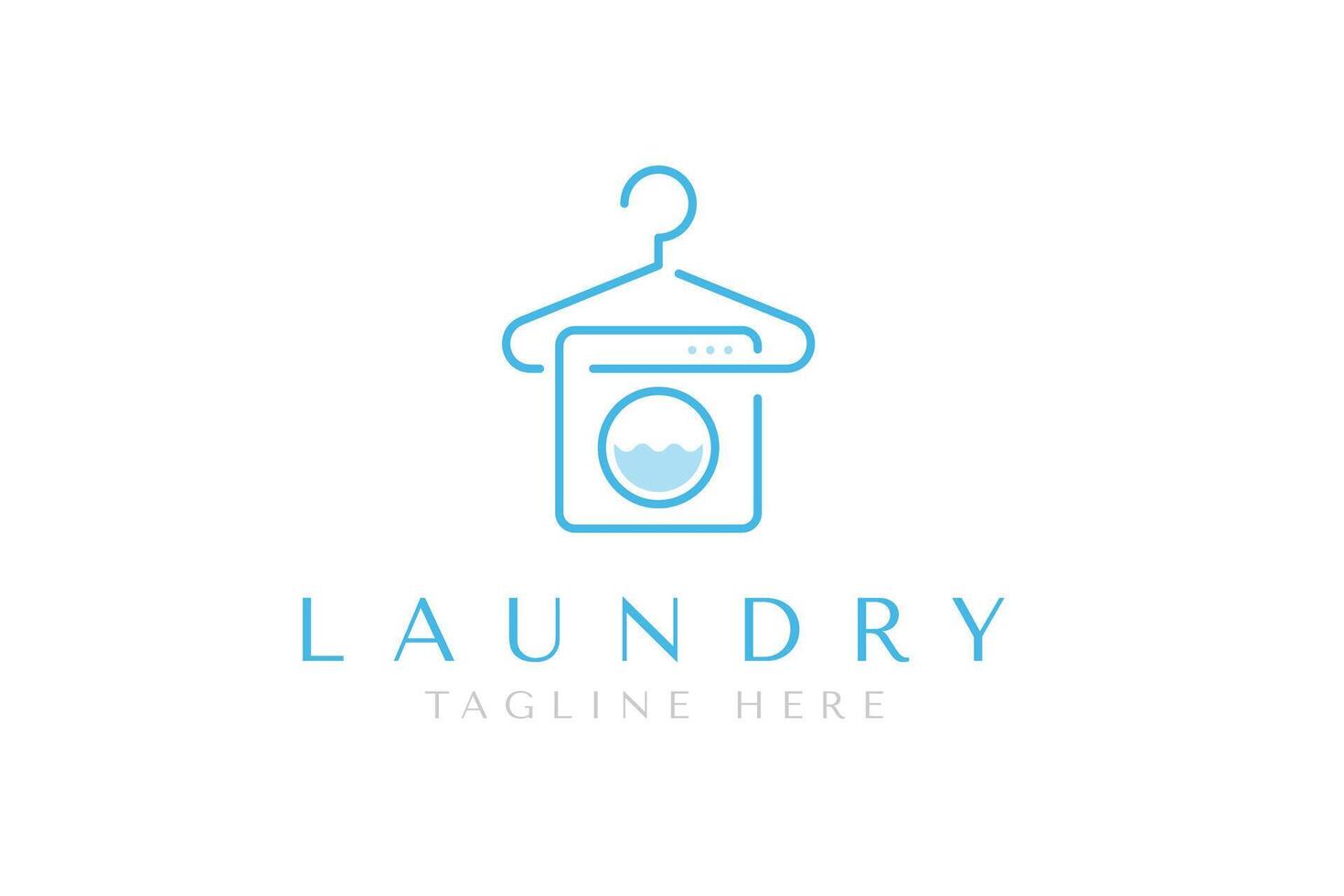 Laundry logo design template. Creative logo of hanger and washing machine combination in linear style vector
