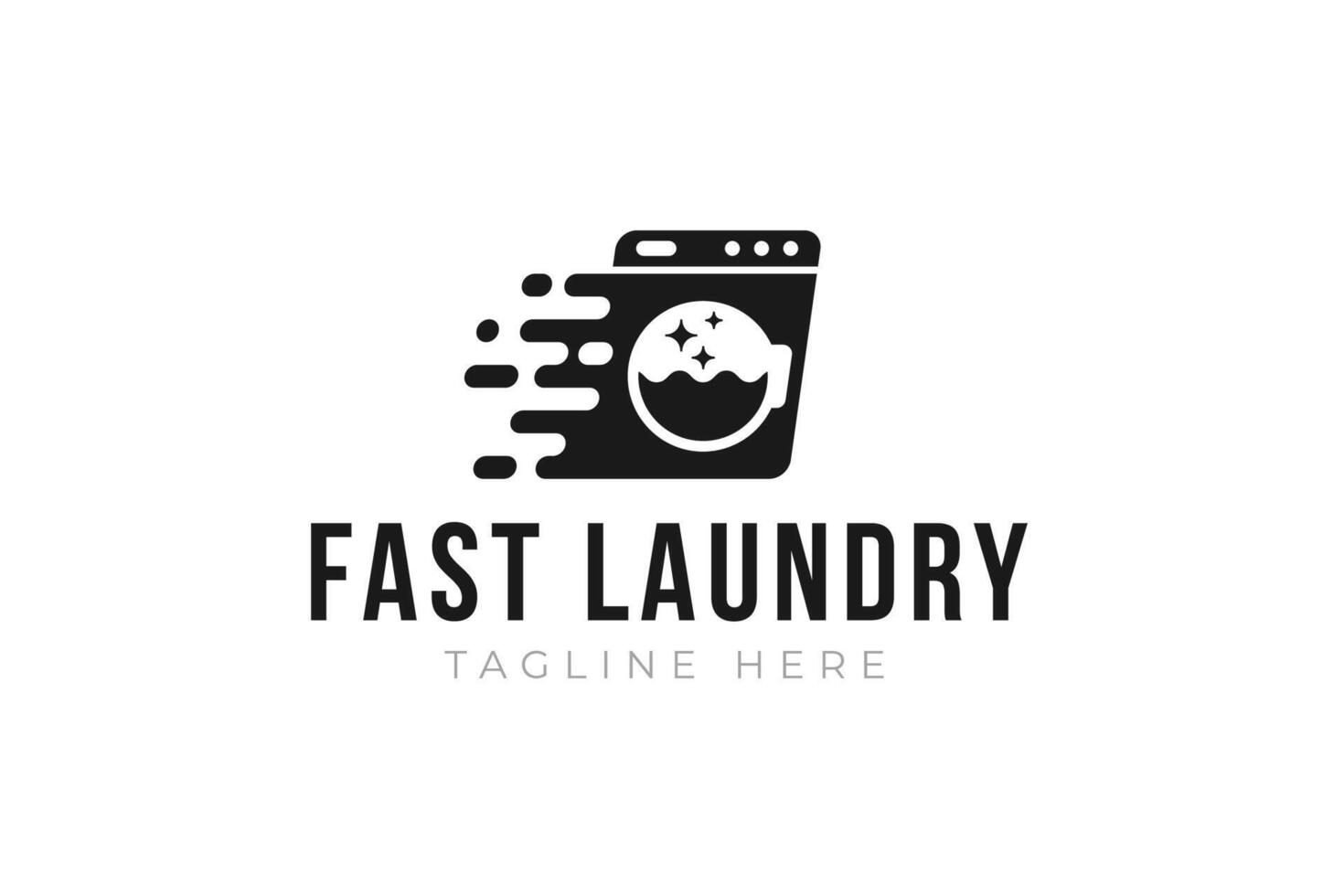 Fast and clean laundry logo design template. Washing machine with fast effect shape for laundry logo vector