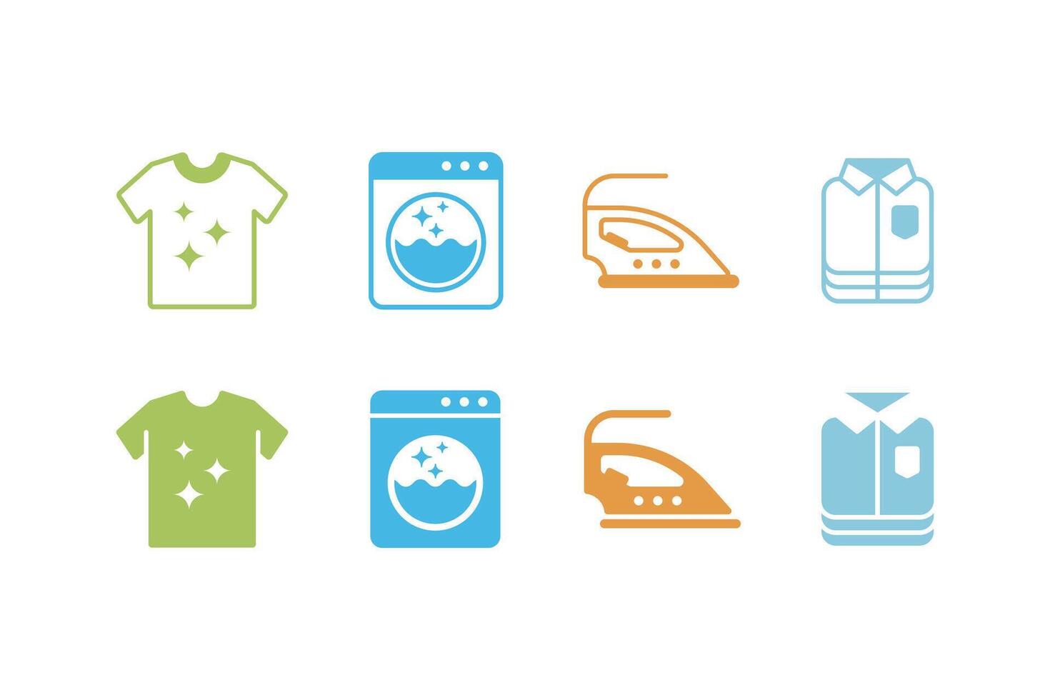 Simple laundry icon set. Clothes, washing machine, ironing, and folded clothes icon vector