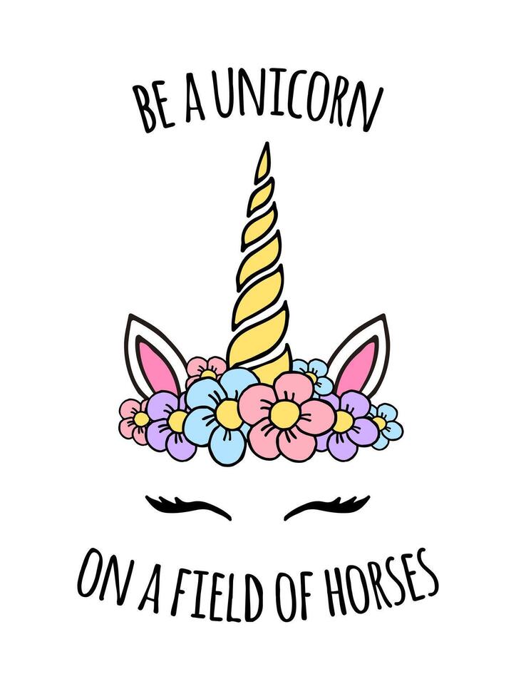 Hand drawn doodle unicorn with quote vector