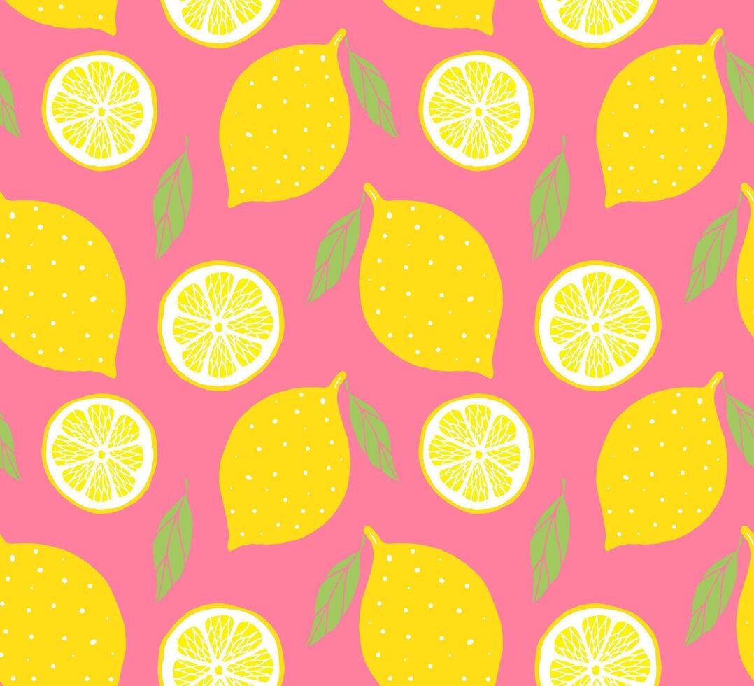 Seamless pattern of sketch colored lemon vector
