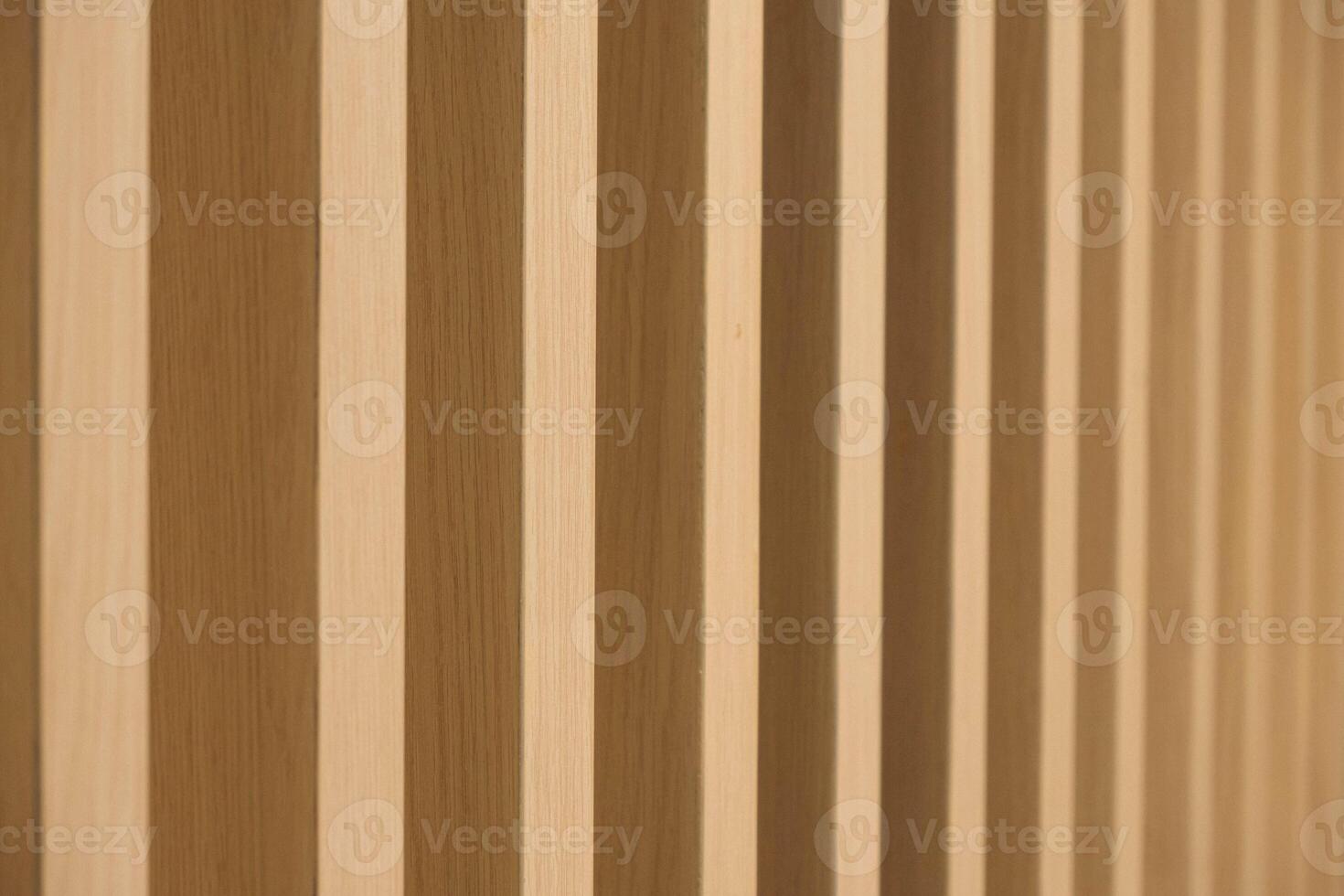 Rows of wooden blocks that form a beautiful texture. Interior decoration in architecture photo