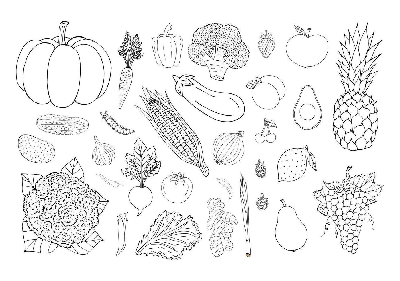 Set of sketch vegetables fruit vector