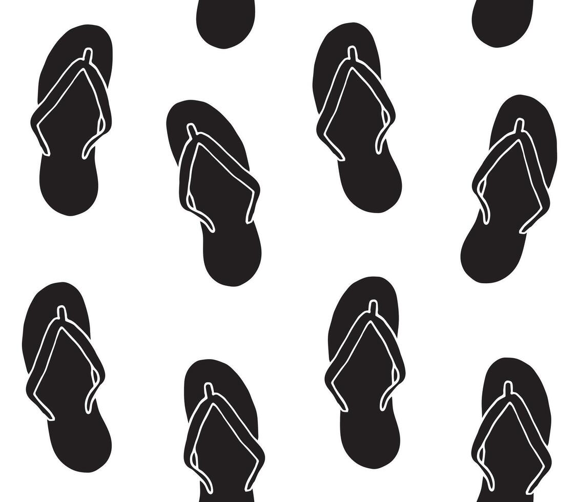 Seamless pattern of sketch beach slippers vector