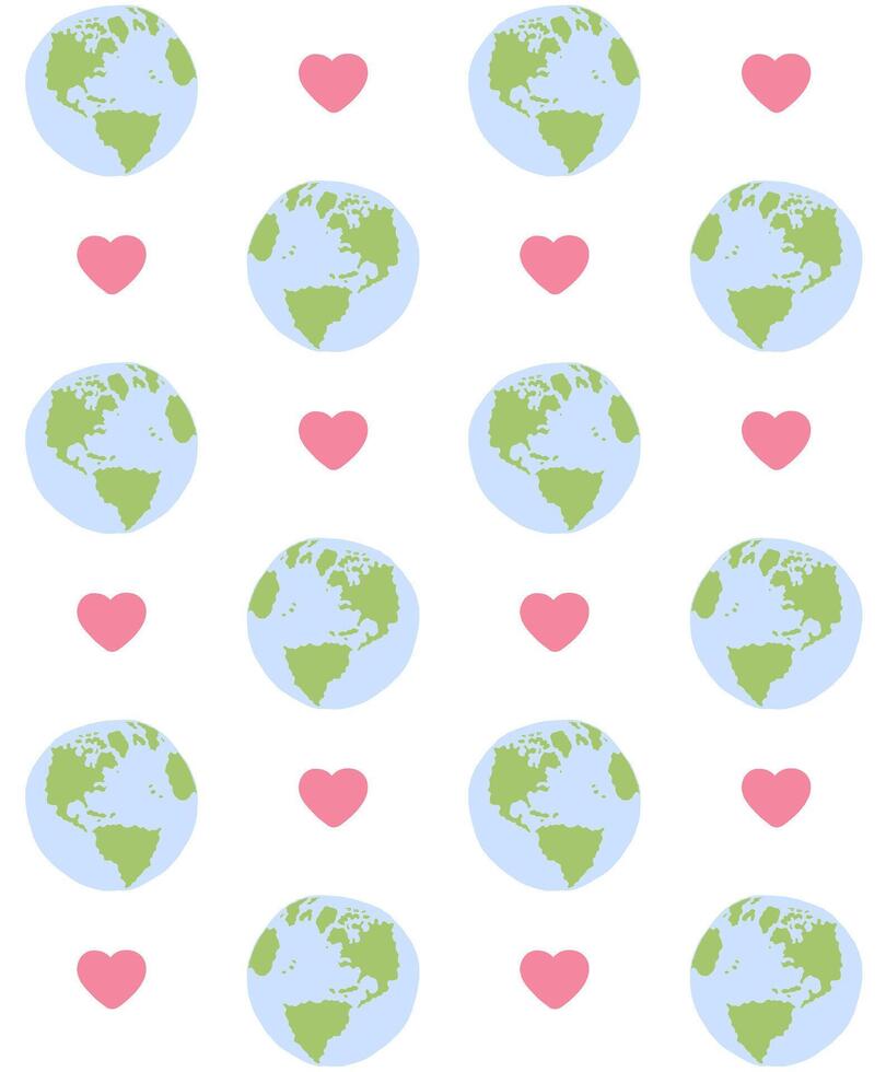 Seamless pattern of Earth planet and hearts vector