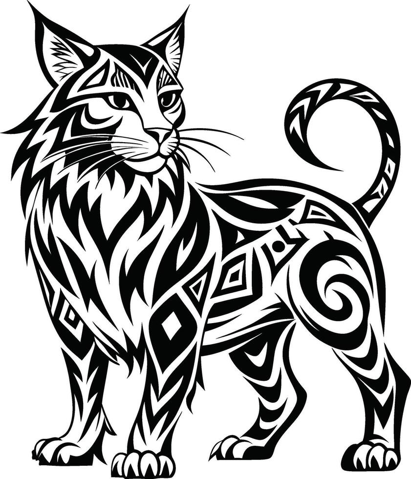 Cat abstract line art vector