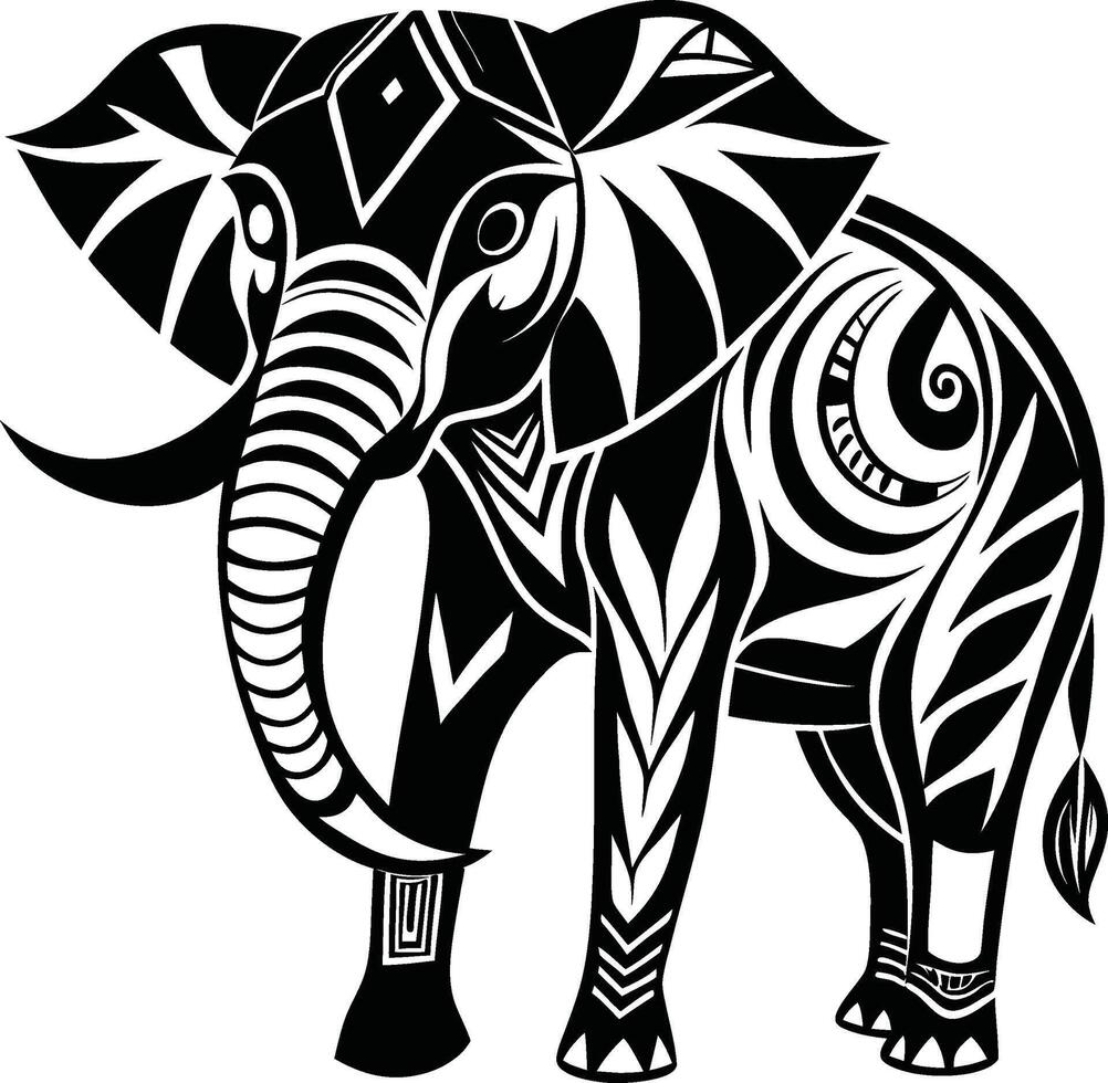 Elephant in modern tribal tattoo abstract line art vector