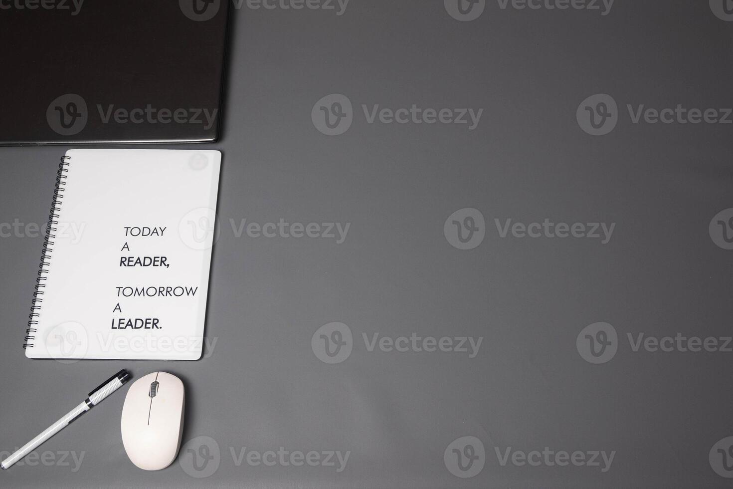 Workplace on isolated gray background with empty space photo