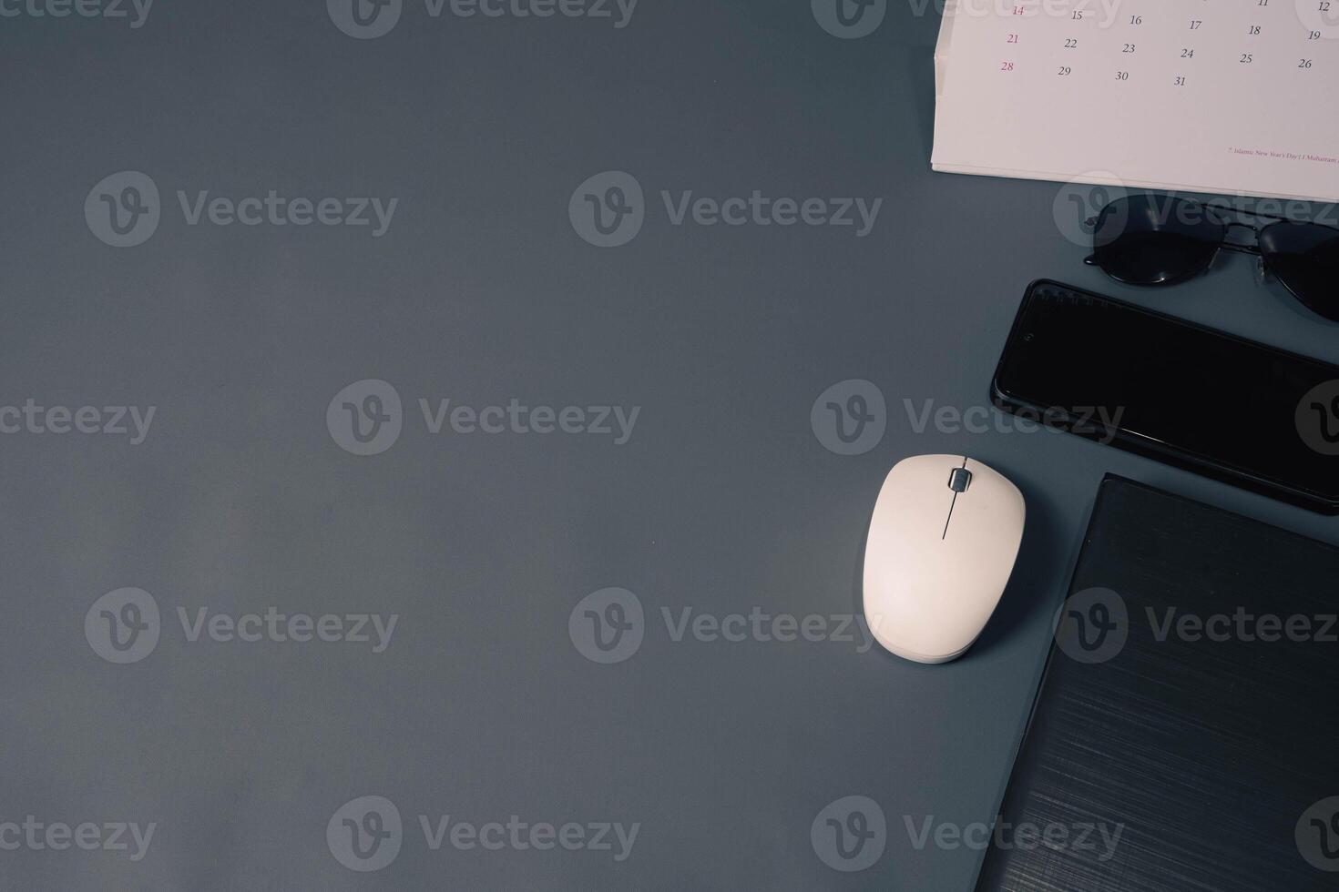 Workplace on isolated gray background with empty space photo