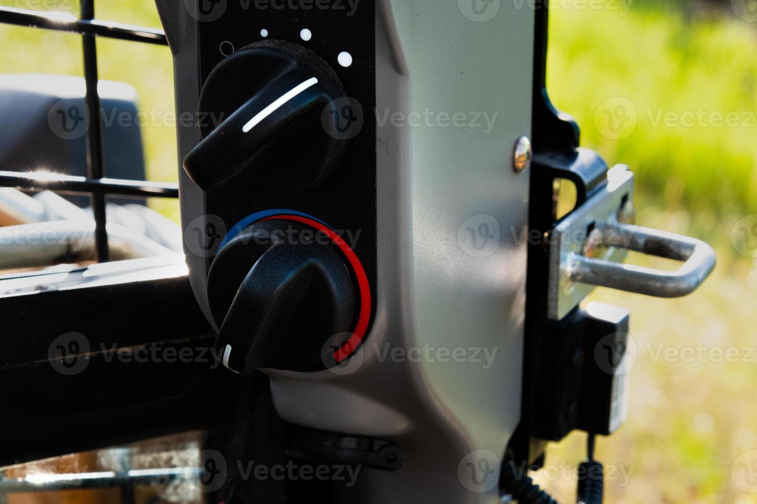 Controls of a small excavator in the cab. Background for special equipment theme concept photo