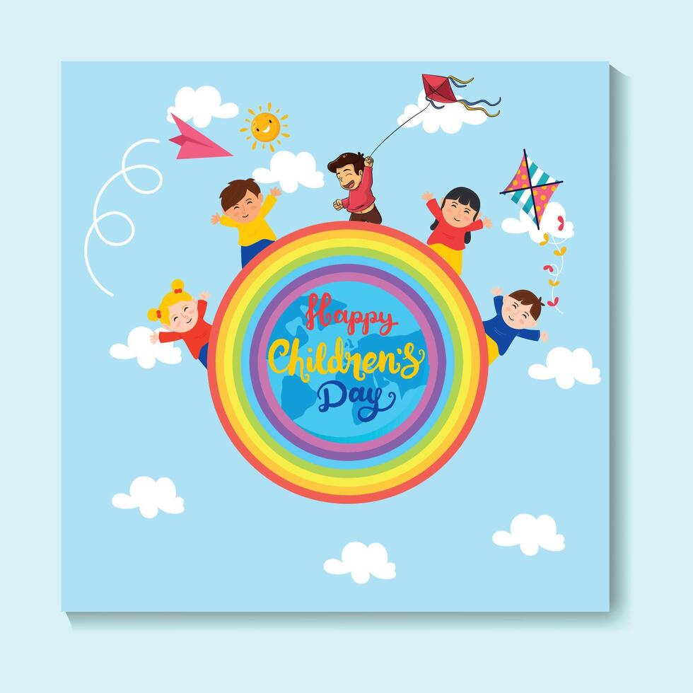Children's Day background with happy children vector