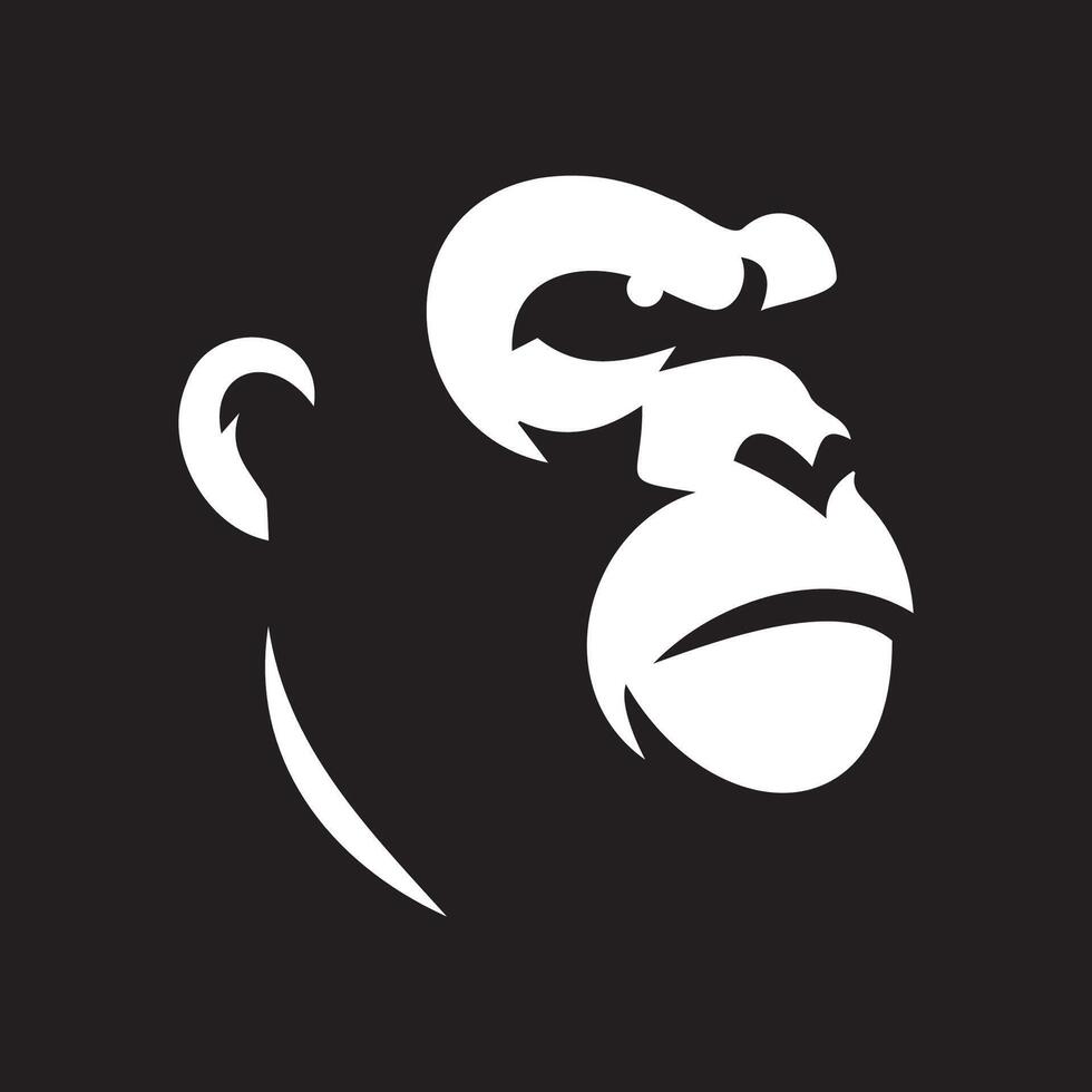 Monochrome White Gorilla Portrait on Dark Background facing right vector