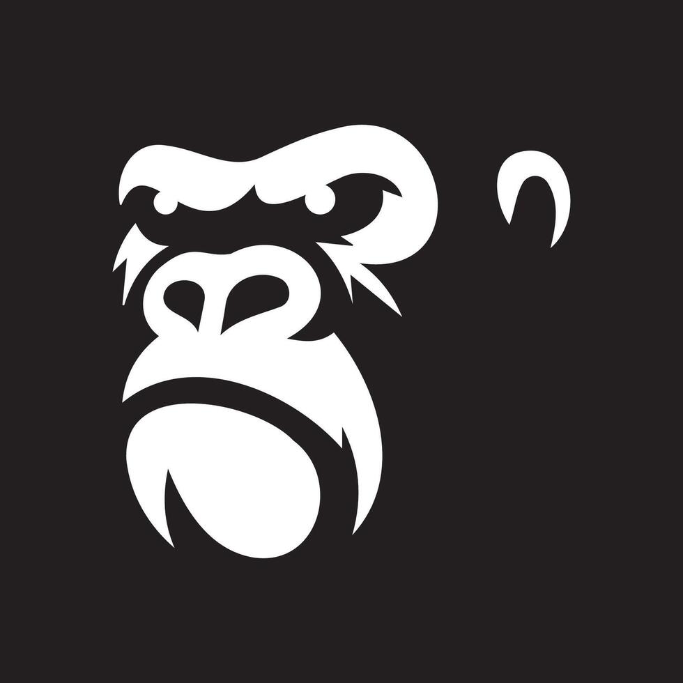 White Gorilla face facing left while pouting Black Background Design vector