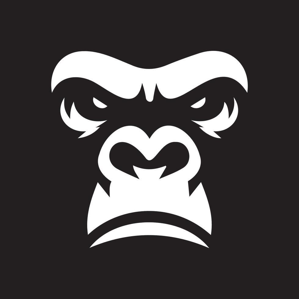 illustration of an angry gorilla face with a sharp gaze, white color on black background vector