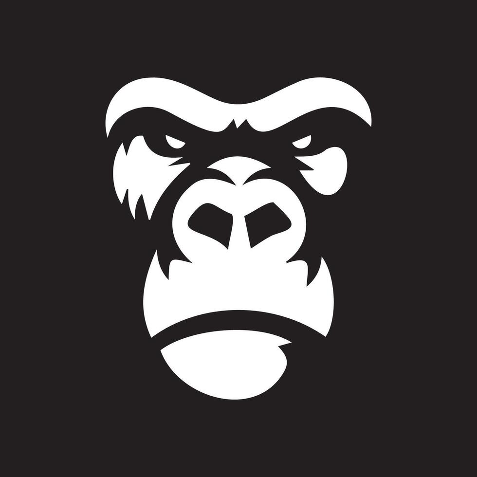 illustration of a white gorilla face staring at a black background vector