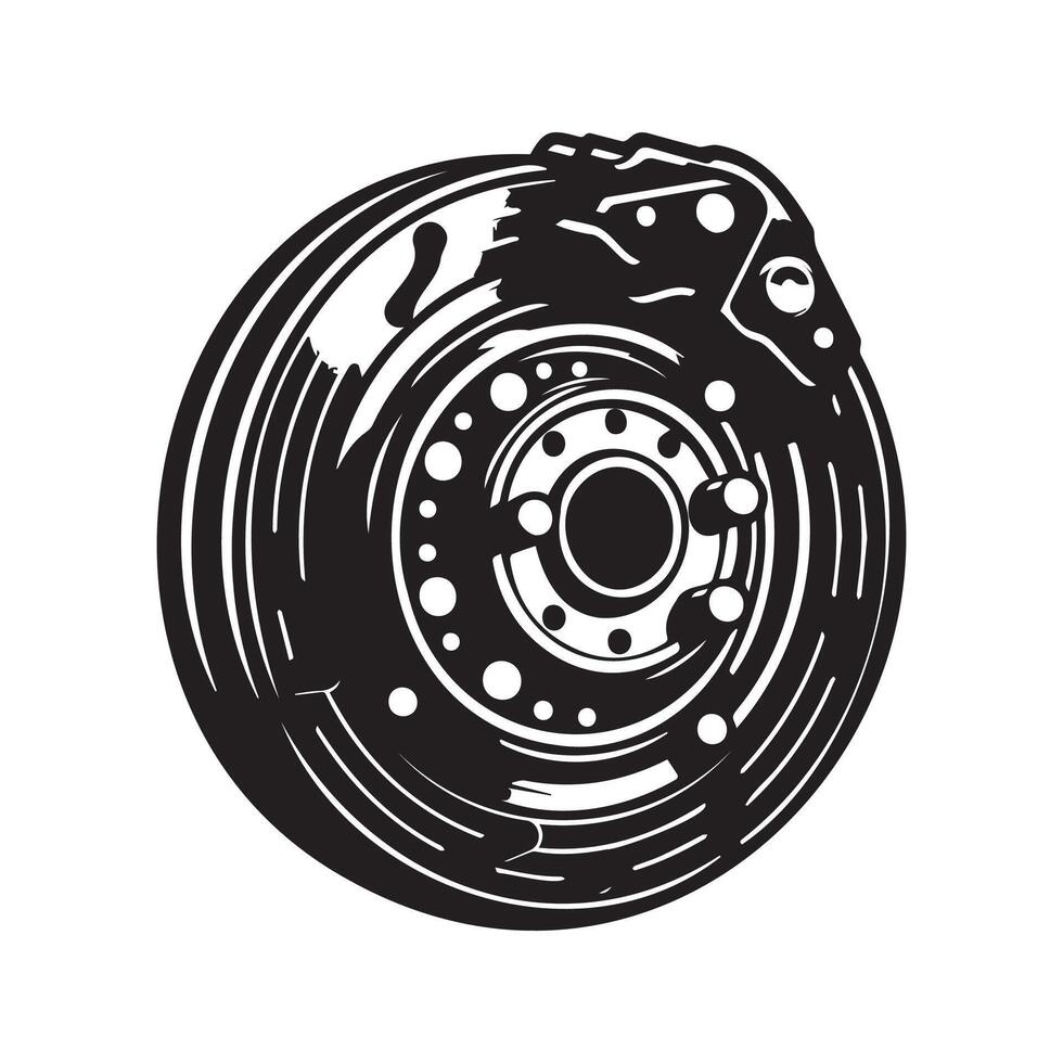Modern Car Brake Disc Illustration - Black on White - EPS File vector
