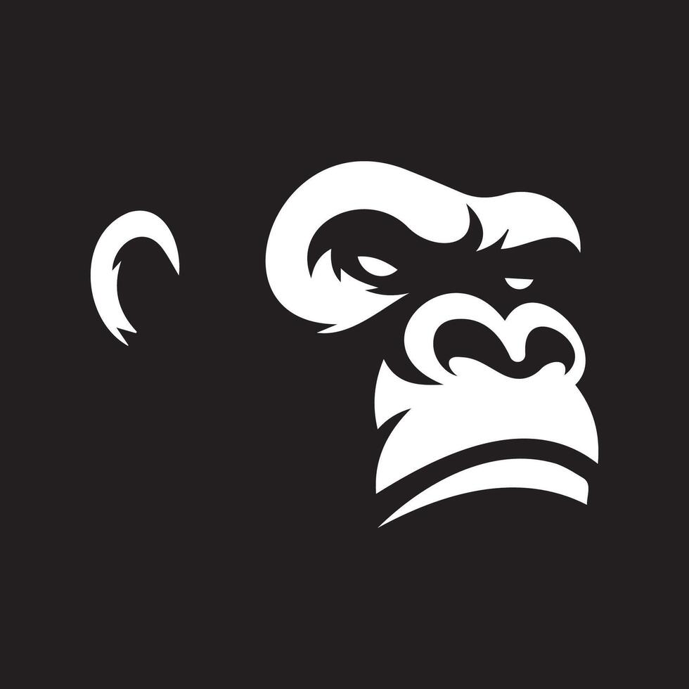 illustration of a right-facing white gorilla face staring at a white, black background vector