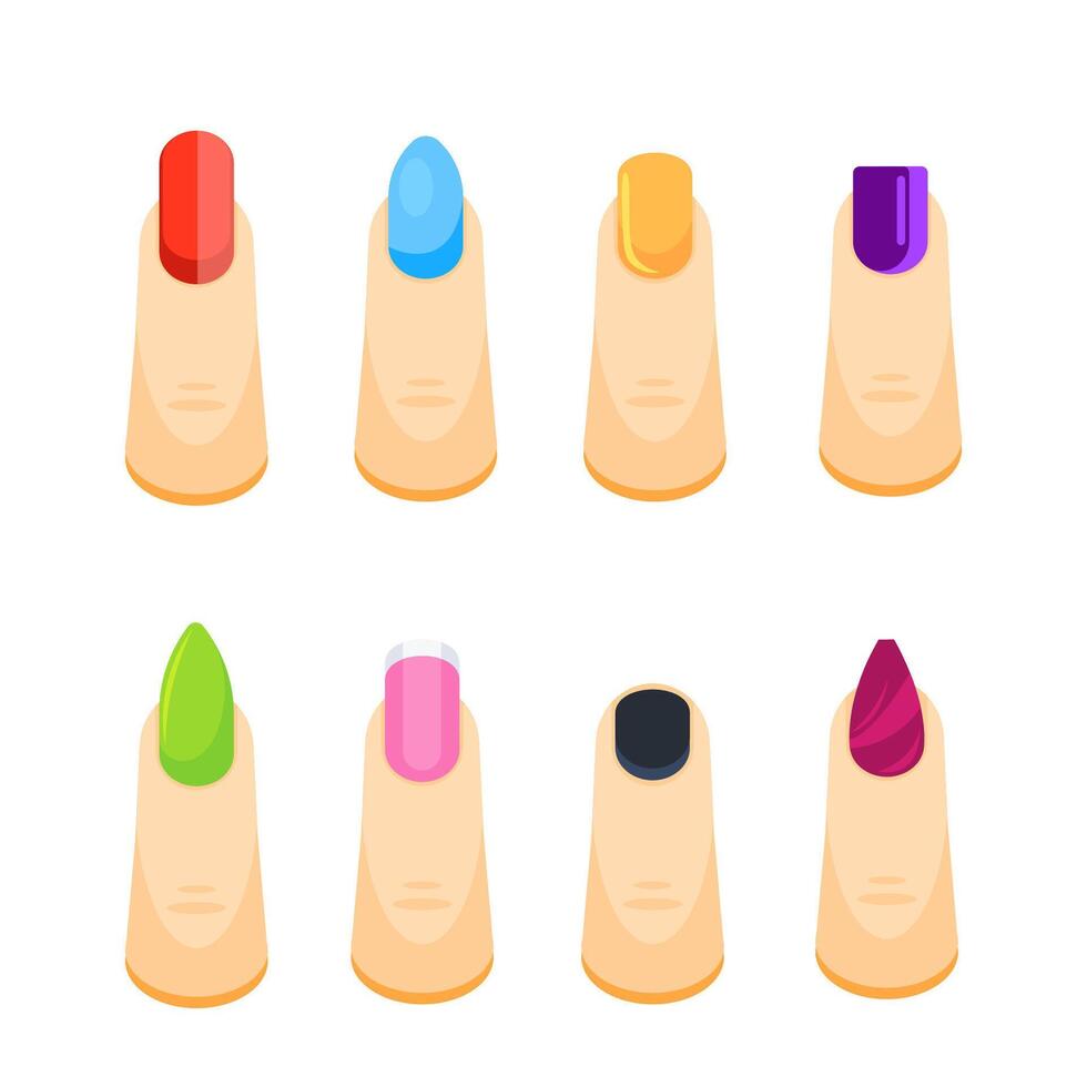 From classic french manicure to bold colors and shapes, a beautician presents a variety of options to their client vector