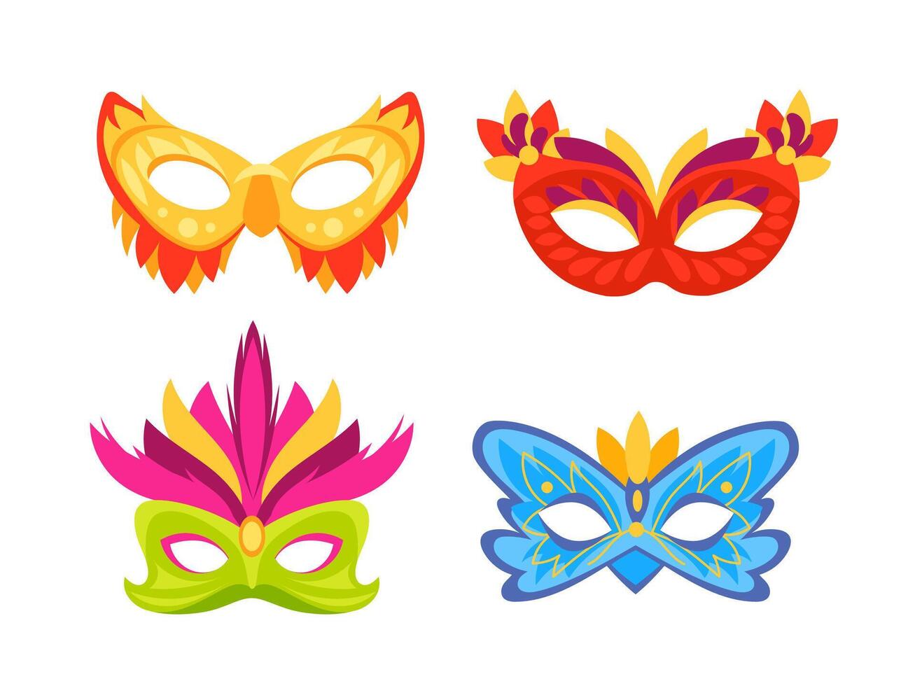 Carnival mask set. Masquerade colorful masks with feathers, flower vector