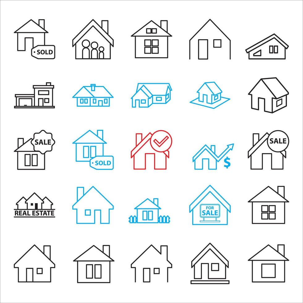 Real estate icon collection. Collection of outline icons related to real estate. Linear icon collection. Editable strokes. Illustrations. vector