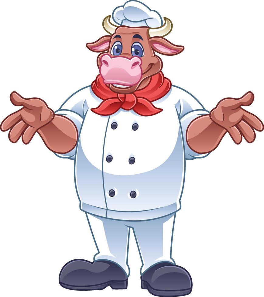 Cow chef cartoon character with friendly and fun pose vector