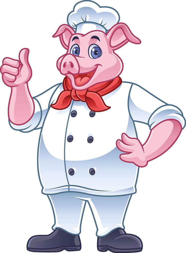pig chef cartoon character with friendly posture vector