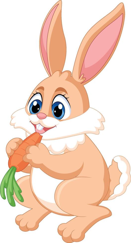 cute rabbit cartoon character is eating a carrot vector