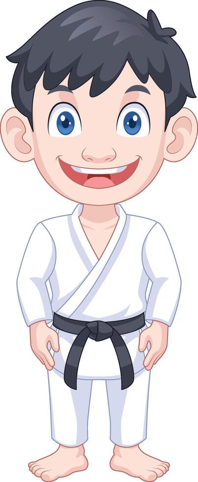 Boy cartoon character practicing karate pose ready to start vector